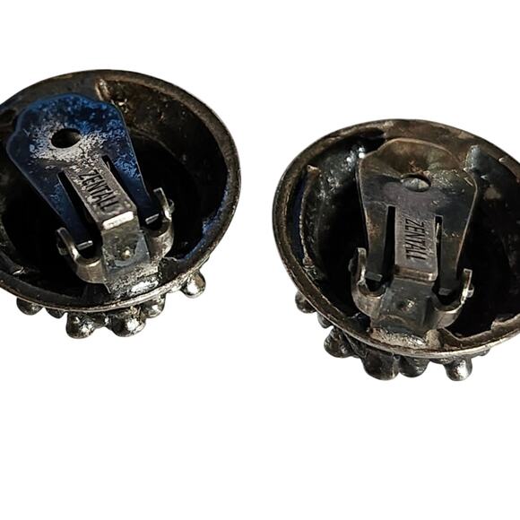 Vtg Zentall Signed Silver Modernist Brutalist Clip Earrings - Picture 3 of 3